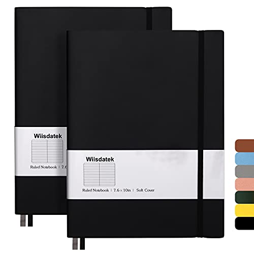 B5 College Ruled Notebooks - 2 Pack B5 Large Journal Notebooks with 376 Numbered Pages,100gsm Thick Lined Paper,Soft PU Leather Cover,7.6 X 10 inch(BLACK) - color: Black