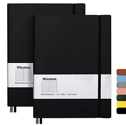 B5 College Ruled Notebooks - 2 Pack B5 Large Journal Notebooks with 376 Numbered Pages,100gsm Thick Lined Paper,Soft PU Leather Cover,7.6 X 10 inch(BLACK) - color: Black