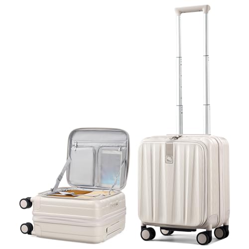 Hanke Top Opening Carry-On - Expandable 16 Inch Airline Approved Spinner | Easy-access top opening,360° spinner wheels，lightweight expandable hardshell, fits overhead bins,for overnight business trips - color: Ivory White, size: 16 Inch Expandable