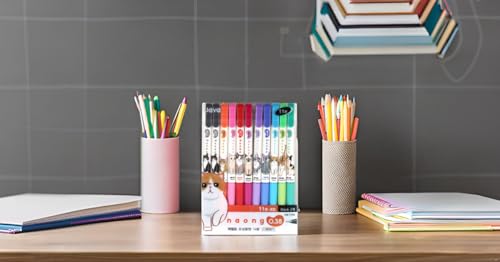 Gel Pens Office School Supplies - Cat 0.38mm Gel Ink Rollerball Ballpoint Pen Korea Kawaii Stationery Non-Smudge, Quick-Drying Writing, Pack of 11 - color: Multicolor