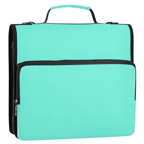 Neon Aqua 3 Ring Zipper Binder with Shoulder Strap & Handle 3 Inch D-Ring with Expanding File Folder, Multiple Pocket & Pencil Pouch, Binder Organizer for School Office - color: Neon Aqua