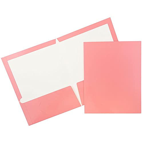 JAM PAPER Laminated Two Pocket Glossy School Folders - Letter Size - High Gloss Baby Pink Pastel - 6/Pack - color: Baby Pink, size: Pack of 6 Folders