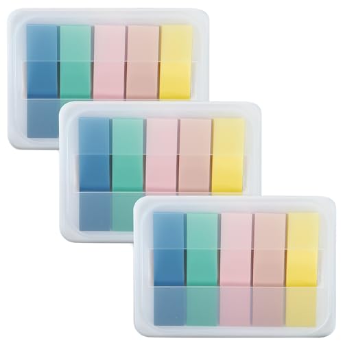 Essex Wares - 300 Pieces - Transparent Sticky Notes Tabs with Case - 5 Boho Colors - 3 Cases - 1.8" x 0.4" - 60 Pieces Each Color - Pop Up Index Tabs - Book Flags for Annotating - Book Sticky Tabs - color: Boho Colors