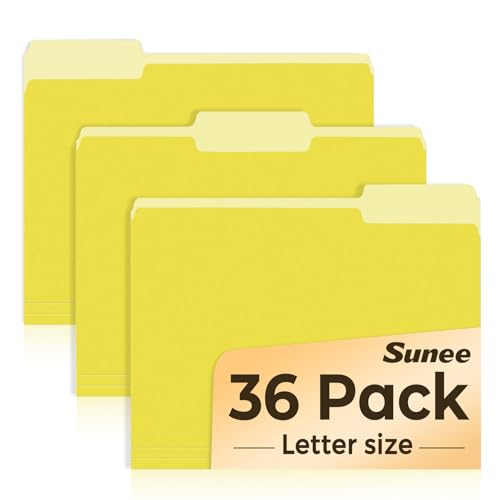 SUNEE File Folders, 36 Pack Manilla Folders 8.5 x 11, Colored File Folders Home Office School Supplies for Documents Files Paper, Yellow Colors - color: Yellow
