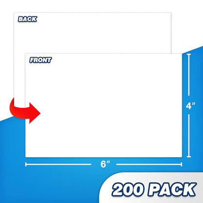 Chell 200 Count 4x6 Inch Heavyweight Blank Index Cards, Unlined, White | No Bleed-Through, Double Side Unlined, Made of 74 lb. Cover Weight Paper - size: 4"x6"