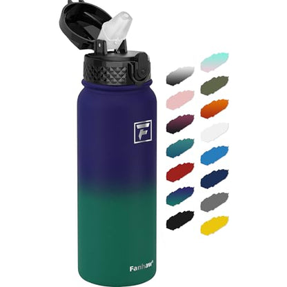Fanhaw 20 Oz Kids Insulated Stainless Steel Water Bottle with Straw Lid, Leakproof & Anti-Dust Everyday Use Bottle for School, Women & Men, Back to School Essentials (Purple Green) - color: Purple Green, style: 20 Ounces