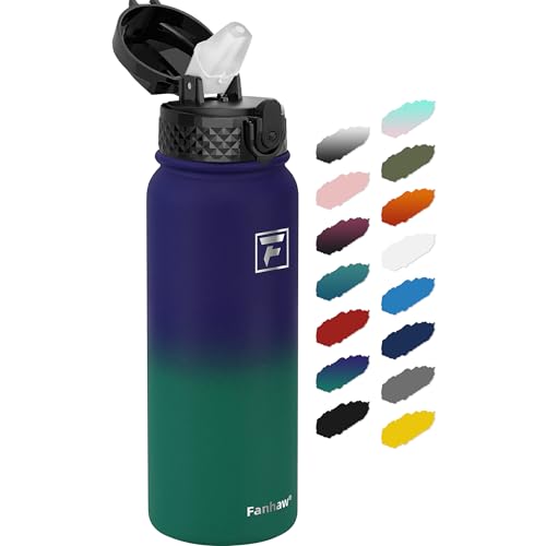 Fanhaw 20 Oz Kids Insulated Stainless Steel Water Bottle with Straw Lid, Leakproof & Anti-Dust Everyday Use Bottle for School, Women & Men, Back to School Essentials (Purple Green) - color: Purple Green, style: 20 Ounces