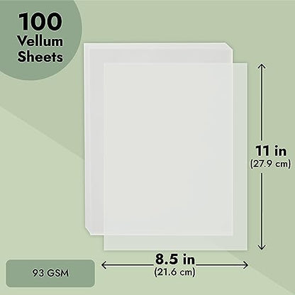 Paper Junkie Vellum Paper - 8.5 x 11 in, 100 Sheets White Translucent - Translucent & Transparent Printer Sheets for Inkjet & Laser - Printable Tracing Paper for Invitations, Sketching & Drawing - size: 8.5 x 11 inches