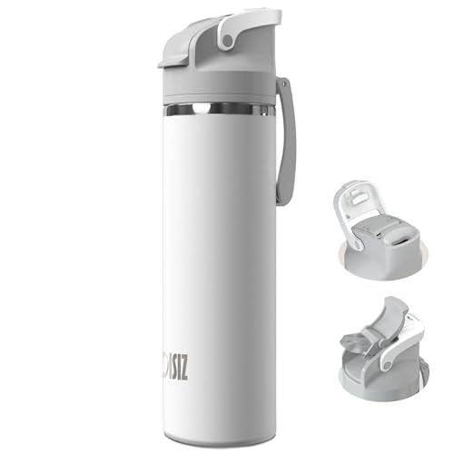 OISIZ Insulated Water Bottle 24 oz with 2 in 1 Spout and Straw Lid,One Click Safety Lock,100% Leakproof,Keep Cold 24H,Vacuum Stainless Steel Water Bottle for School,Travel and Sports,Dishwasher Safe - color: iceberg, size: 24 Ounces