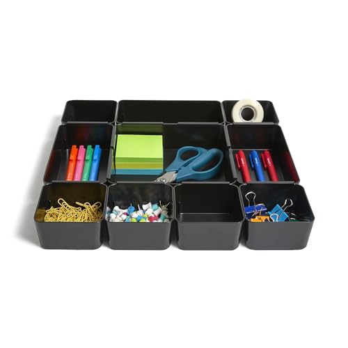 TRU RED Plastic Drawer Organizer, 10‑Compartment, Black – High‑Capacity Desk & Drawer Storage for Office Supplies - style: 1 Pack
