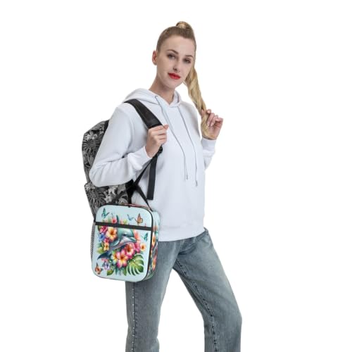Dolphin Butterfly Flower Lunch Bag 10In | Insulated Lunch Box Reusable Tote Bag For Picnic Office For Women Men - color: Style 9