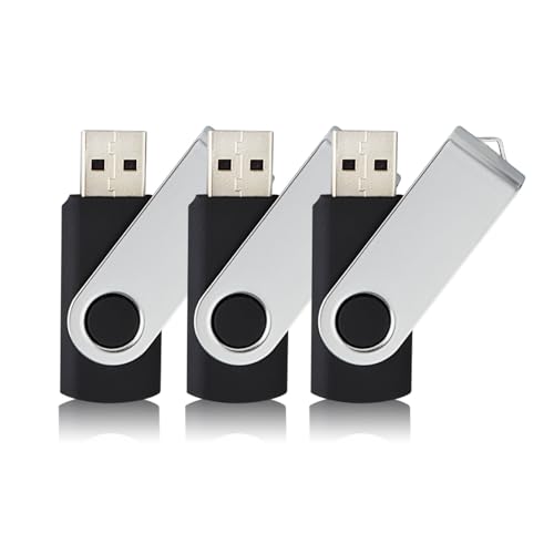 JUANWE 16GB USB Flash Drives 3 Pack, Bulk Thumb Drives USB 2.0 Foldable 360°Swivel USB Storage Flash Drive Memory Sticks, Jump Drive Mutipack Pen Drive Zip Drive Flashdrive for PC/Tablet, Black - color: 3 Pack, size: 16GB