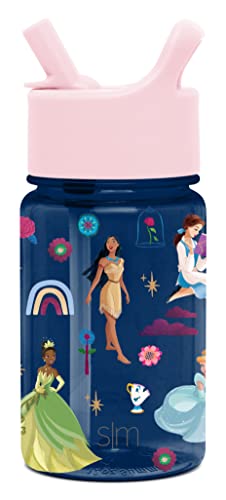 Simple Modern Disney Princess Kids Water Bottle Plastic BPA-Free Tritan Cup with Leak Proof Straw Lid | Reusable and Durable for Toddlers, Girls | Summit Collection | 12oz, Princess Navy Rainbows - color: Disney: Princess Navy Rainbows, style: Straw Lid |