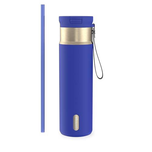 Contigo SnapSeal 709.8ml(24온스) 스테인리스 스틸 진공 단열 물병, 누출 방지 자동 닫힘 뚜껑, 휴대용 스트랩 및 재사용 가능한 빨대, BPA 프리 및 납 프리, 식기세척기 사용 가능 - color: 와일드 인디고 샴페인, size: 24온스