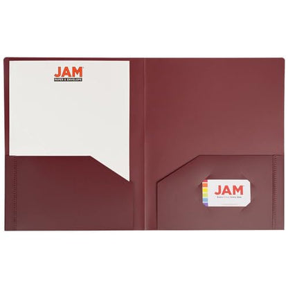 JAM PAPER Heavy Duty Plastic 2 Pocket Extra Tough School Folders - Burgundy - 3/Pack - color: Burgundy, size: 3 Per Pack