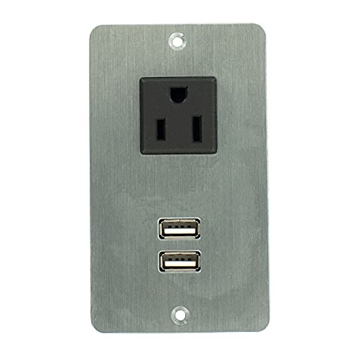 4-3/8" Long x 2-1/2" Wide Chrome in-Desk Power Center with 1 Outlet, 2 USB Ports - style: 1 Outlet, 2 USB Ports