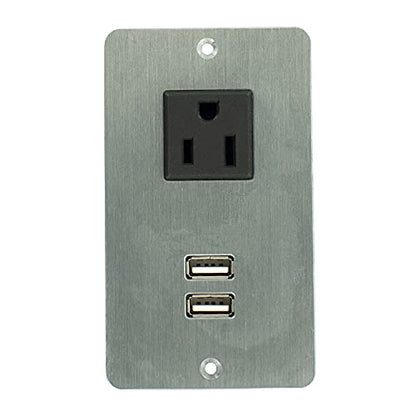 4-3/8" Long x 2-1/2" Wide Chrome in-Desk Power Center with 1 Outlet, 2 USB Ports - style: 1 Outlet, 2 USB Ports
