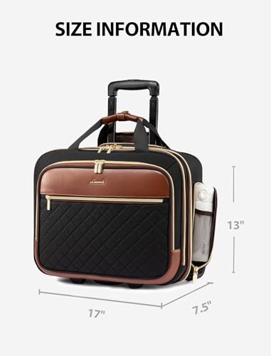 LOVEVOOK Rolling Laptop Bag Women, 17.3 Inch Laptop Briefcase with Wheels, Soft Sided Underseat Carry On Luggage Personal Item Suitcase for Work Travel Business, Black Brown - color: Black-Brown