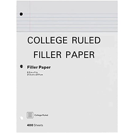1InTheOffice Loose Leaf Paper College Ruled, Filler Paper 8 1/2" x 11", 400 Sheets (400 Sheets) (Pack of 2) - size: 400 Sheets (Pack of 2)