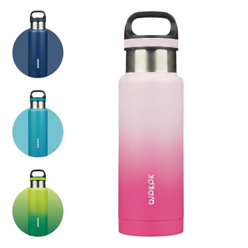 BJPKPK Insulated Water Bottle 18OZ Stainless Steel Water Bottle with Handle Double Walls Vacuum Insulated BPA Free Flask, Cherry - color: Cherry, size: 18 Ounces