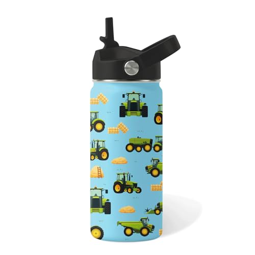 Car Gifts for Boys Girls, 16oz Cars Kids Water Bottle with Straw Lid, BPA-Free, Leak Proof Stainless Steel Insulated Bottle, Tractor Water Bottle for School, Truck Lovers Kids Birthday Gift Cup (1pc) - color: Trucks3-new, size: 16 Ounces