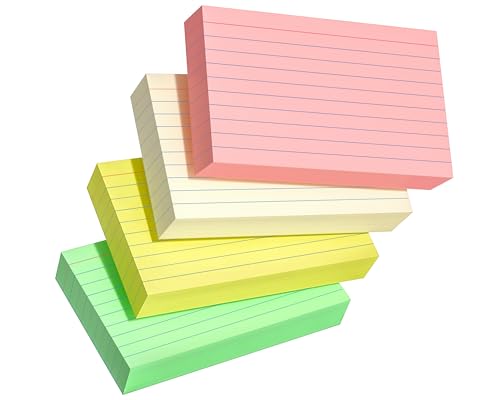 200 PCS Colored Index Cards 3x5, Ruled Index Cards, Flash Cards for Studying, Heavy Note Cards for Office, Home and College，Light Red/Green/Yellow/Beige 4 Colors, 50 PCS of Each Color - color: Multi-Color(Red/Yellow/Green/Cream), size: 3 x 5