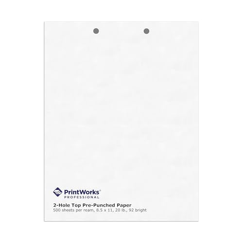 PrintWorks Professional 2 Hole Punch Top Paper - Pre-Punched for Folders, Binders, & Clipboards - Made in the USA - 500 Sheets - 8.5" x 11" - 20 lb - 92 Bright White (04110) - color: 2-Hole Top, White, size: 2-Hole Top Punched