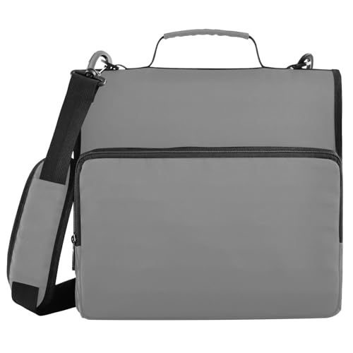 1.5 Inch 3 Rings Binder with Extra Pockets with Shoulder Strap Multi-Pocket Portfolios Portfolio Organizer for School/Office Gray - color: Gray