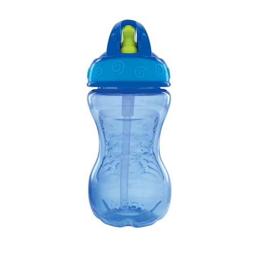 Nuby Flip-It Hard Straw Cups with Vari-Flo Straw - (2 Pack) 10 oz - Spill-Resistant - 12+ Months - Blue/Green - color: Blue & Green