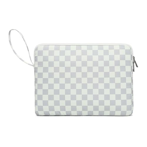 Laptop Sleeve with Pocket (Light Green Grid, 14 inch) - color: Light Green Grid With Strap, size: 14 inch