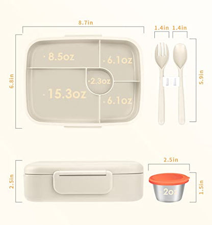 Bento Lunch Box, 5 Compartments Lunch Container for Kids/Adults with Snack cup, Wheat Fiber Eco-Friendly Double Insulated Boxes, Dishwasher and Microwave Safe, BPA-Free (White) - color: White