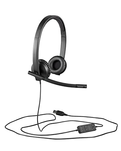 Logitech H570e Wired Headset, Stereo Headphones with Noise-Cancelling Microphone, USB, In-Line Controls with Mute Button, Indicator LED, PC/Mac/Laptop - Black - size: UC, style: Stereo