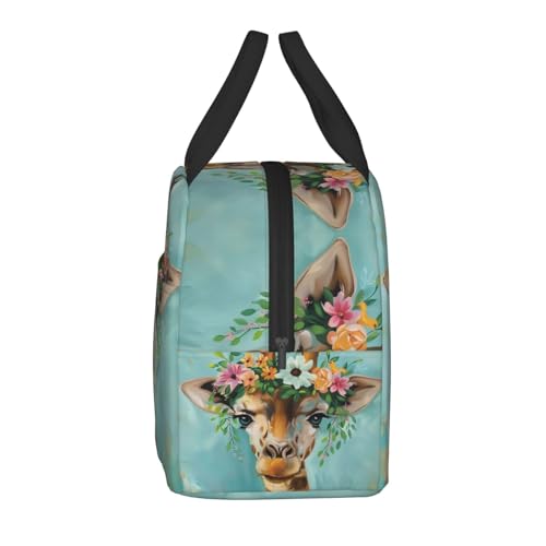 Giraffe Wreath Lunch Box - Insulated Lunch Bags for Kids Boys Girls Reusable Lunch Tote Bags, Perfect for School/Camping/Hiking/Picnic/Beach/Travel - color: Giraffe Wreath