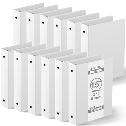 Henoyso 12 Pcs 1.5 Inch Mini 3 Ring Binders Fits 5.5" x 8.5" Paper, Holds(Capacity 350 Sheets), Plastic Flexible Three Round Rings Small White A5 Binders Bulk for School, Office Use, Photo Album - color: White, size: 1.5 Inch