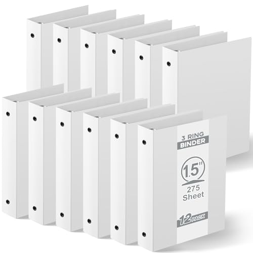 Henoyso 12 Pcs 1.5 Inch Mini 3 Ring Binders Fits 5.5" x 8.5" Paper, Holds(Capacity 350 Sheets), Plastic Flexible Three Round Rings Small White A5 Binders Bulk for School, Office Use, Photo Album - color: White, size: 1.5 Inch