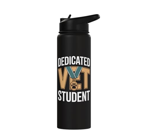 Dedicated Vet Student Veterinary School Stainless Steel Insulated Water Bottle - color: Black