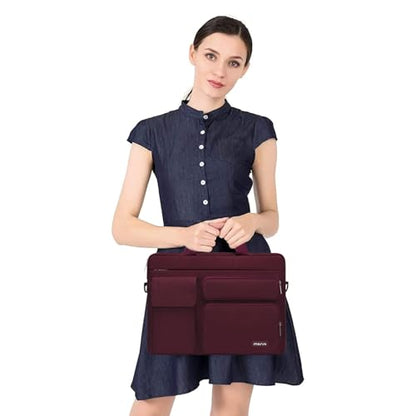 MOSISO Laptop Shoulder Bag 15.6 inch, 15-15.6 inch Computer Bag | Compatible with MacBook Pro 16 inch, HP, Dell, Lenovo with 2 Raised&1 Flapover&1 Horizontal Pocket&Handle&Belt, Wine Red - color: Wine Red, size: 16 inch
