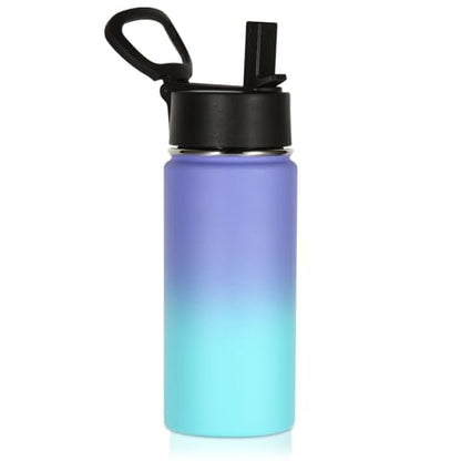 Volhoply Kids Insulated Water Bottle with Straw,16oz Stainless Steel Cold Water Bottles for School,BPA-Free Metal Wide Mouth Cups with Handle,Reusable Double Wall Vacuum Sport Flask(Purple Blue,1) - color: Purple Blue