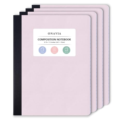 ONAVIA Pink Plastic Composition Notebook College Ruled 4 Pack, 160 Pages | 80 ct, 9.75 x 7.5 in, Poly Comp Books, Waterproof, Durable, Sewn Binding, School Notebooks, Students, Note Taking - color: Pink, style: 4 Pack