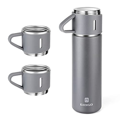 Stainless Steel Thermo 500ml/16.9oz Vacuum Insulated Bottle with Cup for Coffee Hot drink and Cold drink water flask.(Gray,Set) - color: Grey (Set), size: 16.9 Ounces