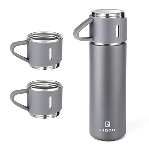 Stainless Steel Thermo 500ml/16.9oz Vacuum Insulated Bottle with Cup for Coffee Hot drink and Cold drink water flask.(Gray,Set) - color: Grey (Set), size: 16.9 Ounces