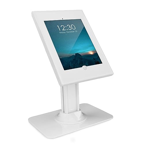 Mount-It! iPad Kiosk Stand, Anti-Theft Steel Countertop Enclosure, White | Locking POS Tablet Stand for Retail, Freestanding or Bolt-Down, 90 Deg Rotation, 75 Deg Tilt, iPad Pro, Air, Gen 7-11 - color: White