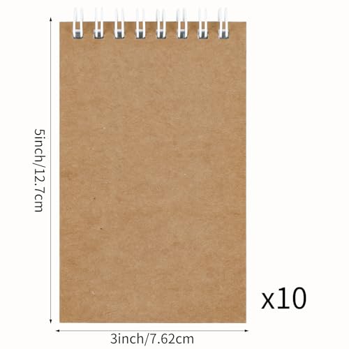 Hxezoc 10 Pack Small Pocket Notebooks, 3 x 5 Inches Mini Kraft Spiral Pocket Notebook with Lined Pages Memo Pads for Kids Home Office School Classroom Decoration Supplies - style: Kraft