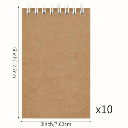 Hxezoc 10 Pack Small Pocket Notebooks, 3 x 5 Inches Mini Kraft Spiral Pocket Notebook with Lined Pages Memo Pads for Kids Home Office School Classroom Decoration Supplies - style: Kraft
