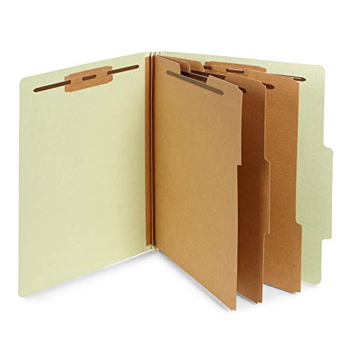 Blue Summit Supplies 10 Classification Folders, 3 Divider, Gray Green | Heavy-duty, letter size, 2 in expansion, 2 prong fasteners, 3 dividers, for medical and legal files