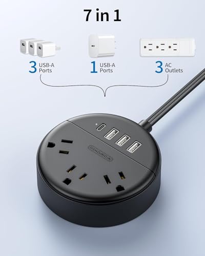 Extension Cord 25 ft, NTONPOWER Flat Plug Power Strip with USB, 3 Outlet 2 USB Desktop Charging Station, Wall Mount Power Strip for Home Office, Black - size: 25 FT Cord, style: 3A2U