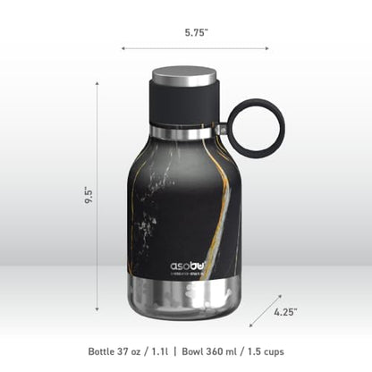 Asobu Buddy Bottle a Stainless Steel Insulated Water Bottle for with Removable Dog Water Bowl and Dog Food and Treat Storage Bowl (Midnight Marble, 37 oz Water Bottle with Bowl) - color: Midnight Marble