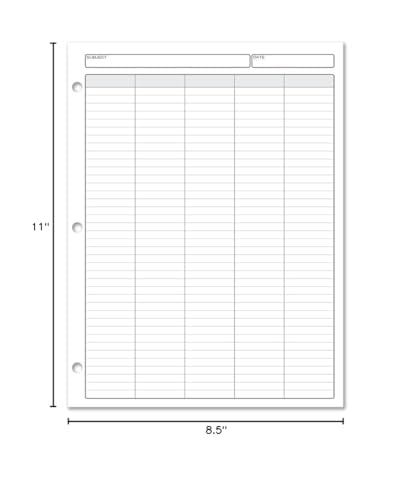 BookFactory 5 Columns Columnar Sheets/Five Column Loose Sheet Format - 50 Pieces of Paper, 8.5'' x 11'', 3 Hole Punched Loose Leaf Sheets (Made in USA) - size: 5 Column, style: Loose Sheets