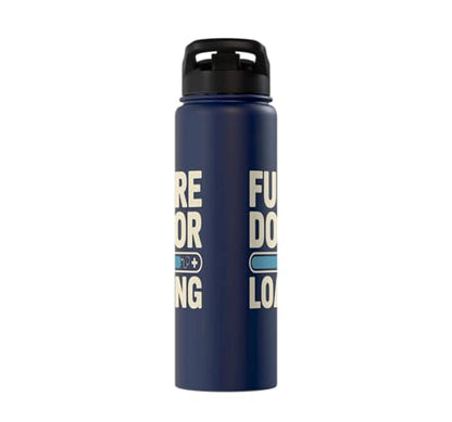 Future Doctor Loading Med Student Progress Bar Stainless Steel Insulated Water Bottle - color: Navy Blue