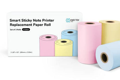Smart Sticky Note Paper Roll - Assorted Color 3-Roll Pack (Yellow x1, Blue x1, Pink x1), 3 1/8 inch x 52'
